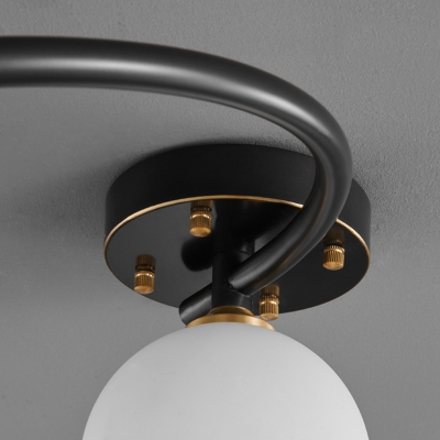 Modern Black Semi-Flush Mount Ceiling Light with White Glass Globe Shade