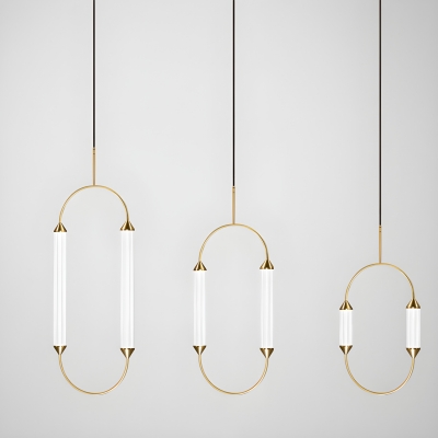 Modern Metal Pendant Lights with Natural Light and Glass Shade, Set of 2 LED Bulb Hanging Lights