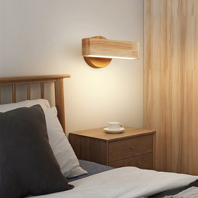 Modern Wood 1-Light LED Wall Lamp with Ambient White Acrylic Shade
