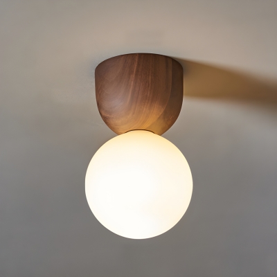 Modern Wood Close To Ceiling Light with Bi-pin Light Type and Glass Shade Material