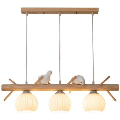 Modern Wood Island Pendant with Clear Glass Shades - 3-Light LED Hanging Light