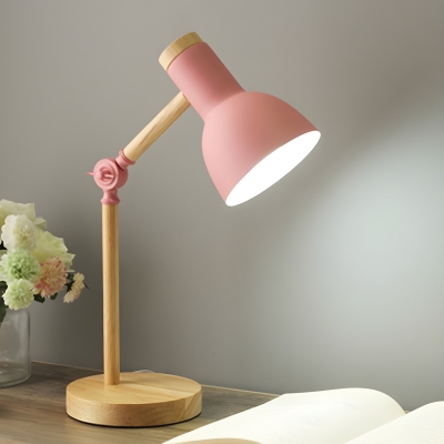 Modern Wood Table Lamp with Iron Shade and LED/Incandescent/Fluorescent Light