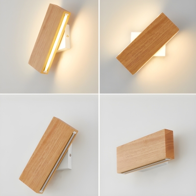 Modern Wood Wall Lamp with White Acrylic Shade and LED Bulbs