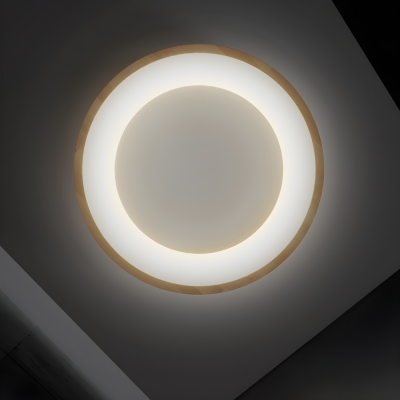 Wood Flush Mount LED Bulb Ceiling Light with Acrylic Down Shade