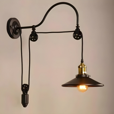 Black Metal Industrial 1-Light Wall Lamp with Down Shade - Hardwired LED/Incandescent/Fluorescent