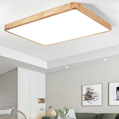 Metal LED Flush Mount Ceiling Light with Wood Shade for Modern Home Decor