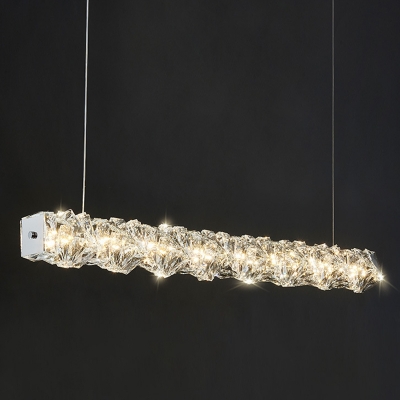 Modern Metal and Crystal Island Light with Adjustable Hanging Length