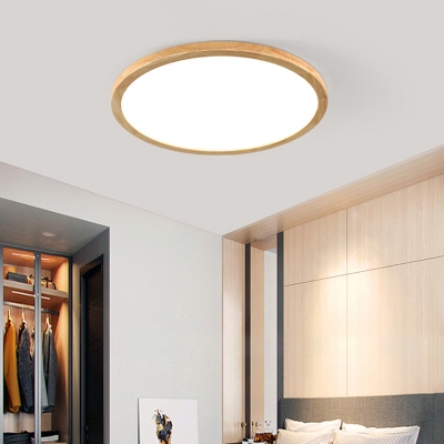 Modern Wood Flush Mount Ceiling Light with Acrylic White Shade, Downward Direction, LED Bulbs