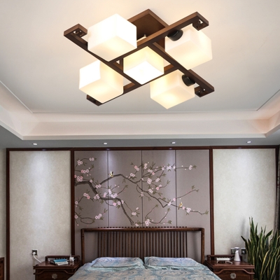 Modern Wood Flush Mount Ceiling Light with Glass Shade for a Stylish and Ambient Home Dcor