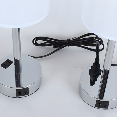 Silver Modern Metal LED Table Lamp with White Fabric Shade, Ideal Choice for Residential Use