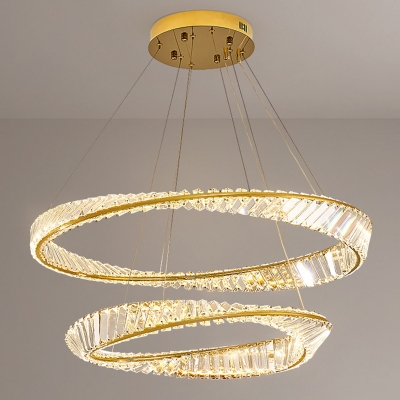 Tiered Modern Gold Chandelier with LED Lights & Clear Crystals- Adjustable Hanging Length