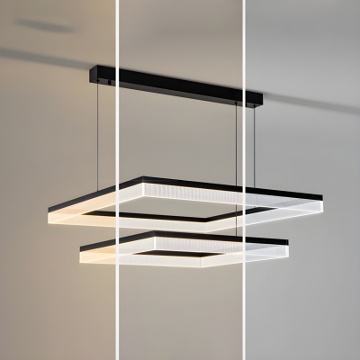 Black Acrylic Modern 2-Tier LED Chandelier for Residential Use with Adjustable Hanging Length
