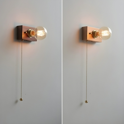 Contemporary Wooden Wall Sconce with Pull Chain and LED Light