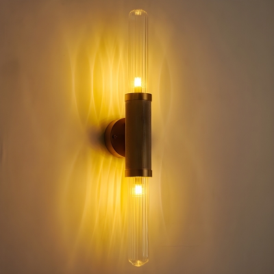 Modern Gold Bi-pin Wall Lamp with Clear Glass Shade and 2 Lights