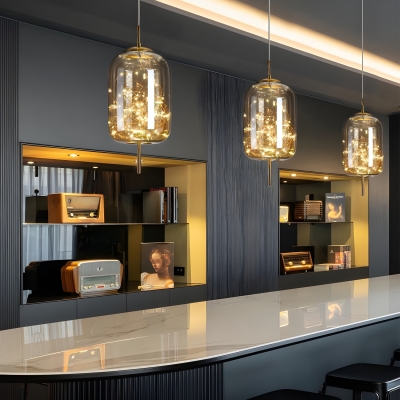 Modern LED Metal Pendant Light with Clear Glass Shade for Residential Use