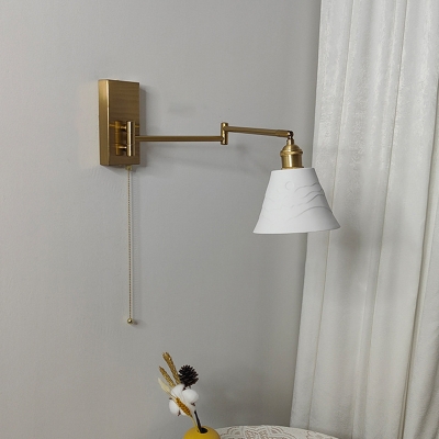 Modern Metal LED Wall Sconce with Pull Chain Switch and Ceramic Shade