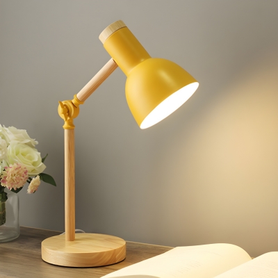 Modern Wood Table Lamp with Iron Shade and LED/Incandescent/Fluorescent Light