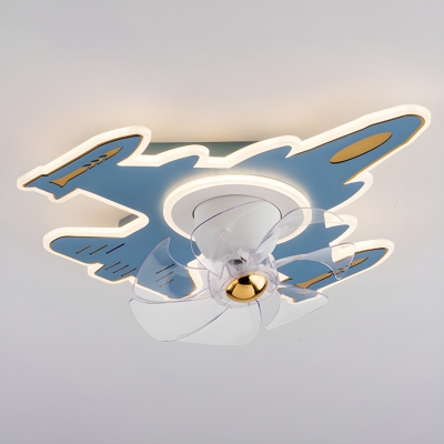 Remote Control Flushmount Ceiling Fan for Kids with Dimmable LED Light and 7 Clear Blades