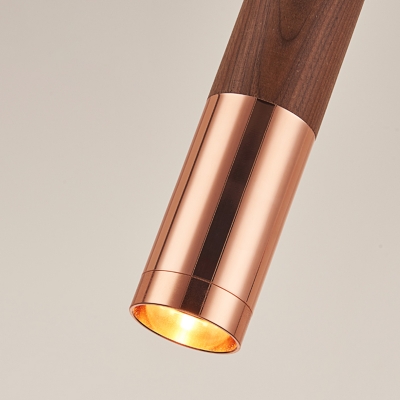 Warm Walnut LED Pendant Light with Gold Aluminum Shade - Adjustable Hanging Length