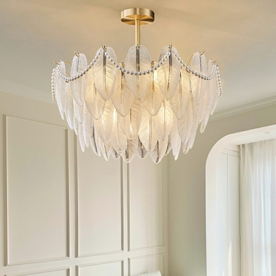 Eloquent Golden Charm: Modern Gold Chandelier with Clear Glass Shades and Direct Wired Electric