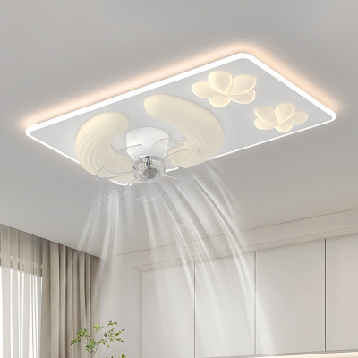 Flush Mount White Ceiling Fan with 7 Clear Blades, Remote and Wall Control, Integrated LED Light