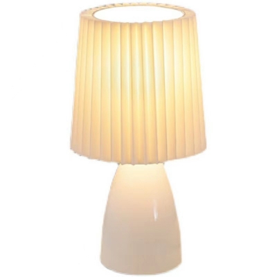Modern Glass Table Lamp with White Fabric Shade and Plug In Electric Power Source