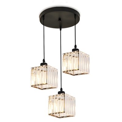 Modern Metal Pendant with Crystal Shade and Adjustable Hanging Length - Set of 3