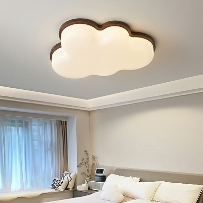 Modern Wood Flush Mount Ceiling Light with 3 Color Light LED Bulbs and Acrylic Shade