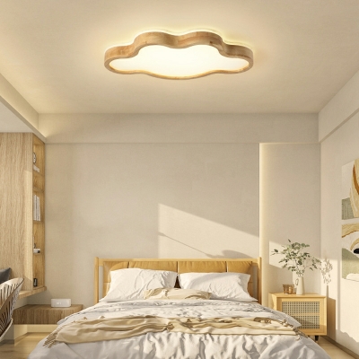 Modern Wood Flush Mount Ceiling Light with 3 Color Temperature LED Bulbs