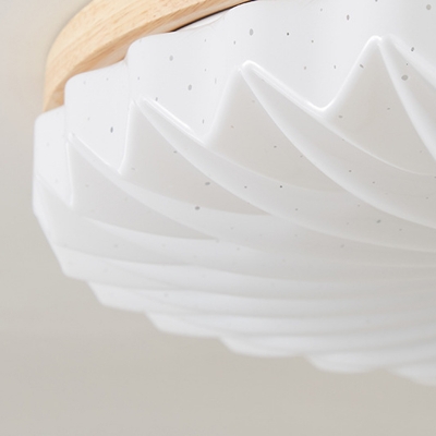 Modern Wood LED Flush Mount Ceiling Light with White Plastic Shade