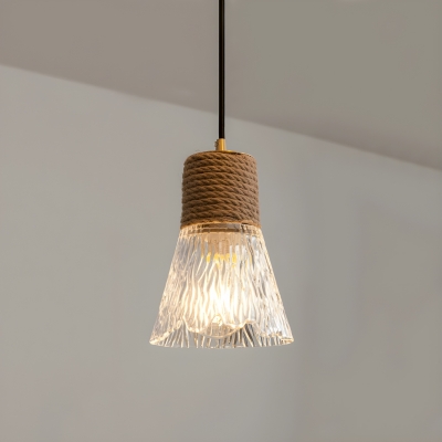 Modern Wood Pendant Light with Clear Glass Shade, Adjustable Hanging Length