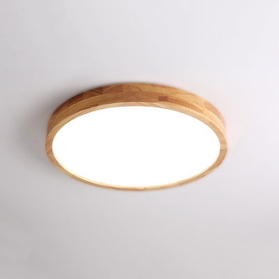 Wood Flush Mount LED Bulb Ceiling Light with White Acrylic Shade for Modern Home Decor