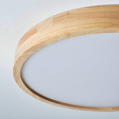 Wooden Flush Mount LED Ceiling Light, Modern Design with White Acrylic Shade