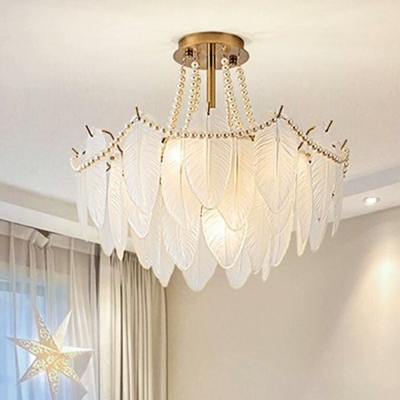 Contemporary Gold Chandelier with Clear Glass Shades and Easy Assembly