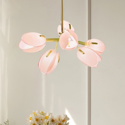 Elegant Gold  Chandelier with Frosted Glass Shades and Adjustable Hanging Length