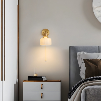 Elegant Gold Modern Hardwired Wall Lamp with White Ceramic Shade for Residential Use