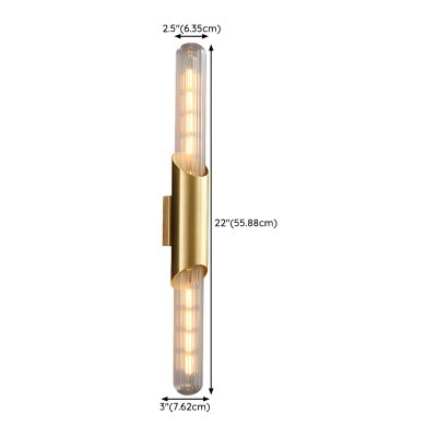 Modern Gold Wall Sconce with Clear Glass Shade - 2 Lights, Hardwired, LED/Incandescent/Fluorescent