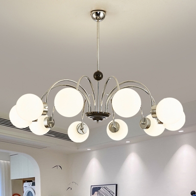 Modern LED Chandelier with Glass Shades, Metal Frame, and Adjustable Length for Residential Use