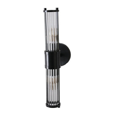Sleek Black Metal 2-Light Vanity Light with Clear Crystal Shades and LED-Integrated Design