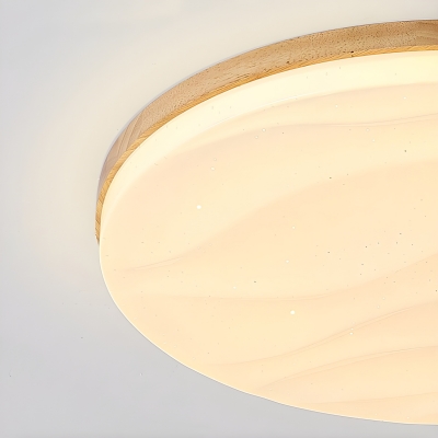 Wood Material LED Flush Mount Ceiling Light with Ambient Acrylic Shade