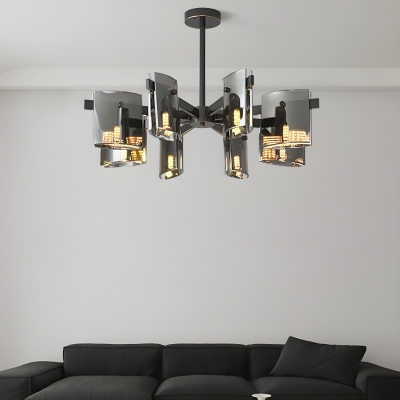 Contemporary Black LED Chandelier with Clear Glass Shade and Direct Wired Power Source