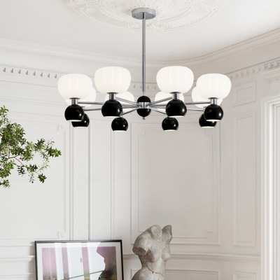 Modern Black Metal Chandelier with White Acrylic Shade and Adjustable Hanging Length