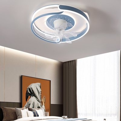 Modern Flushmount Ceiling Fan with Dimmable LED Light and Remote Control
