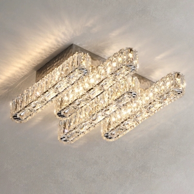 Modern Silver Flush Mount Ceiling Light with Clear Crystal Shade
