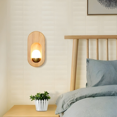 Modern Wood 1-Light Hardwired Wall Lamp with Clear Acrylic Shade for Indoor Use