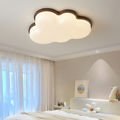 Modern Wood Flush Mount Ceiling Light with 3 Color Light LED Bulbs and Acrylic Shade