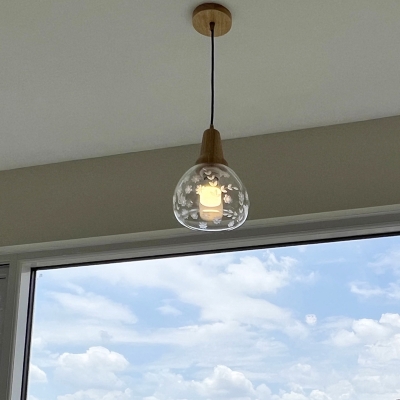 Wood Pendant Light with Clear Glass Shade and Adjustable Hanging Length