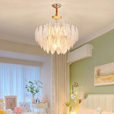 Elegant Modern Gold Chandelier with Clear Glass Shades and Adjustable Hanging Length