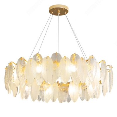 Modern Gold Chandelier with Clear Glass Shades - Adjustable Hanging Length and LED Lights