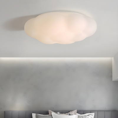 Modern White Flush Mount Ceiling Light with Dimmable LED Bulb and Resin Shade